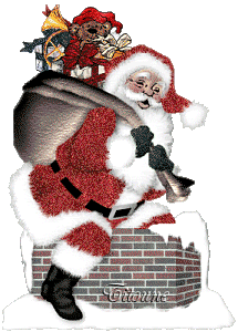 Middelgrote animatie van een schoorsteen - De Kerstman gaat met zijn grote zak met kerstcadeaus de schoorsteen in