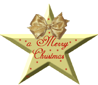 Middelgrote animatie van een kerstwens - We wish you a Merry Christmas op een gele ster