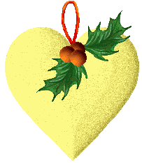 Kleine kerstanimatie - Geel hart met hulstbladeren en rode bessen