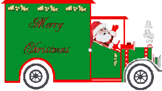 Middelgrote animatie van een kerstwens - Merry Christmas met de Kerstman in een vrachtauto