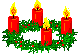 Mini kerstmis animatie van een kerstkaars - Kerstkrans met vier brandende rode kaarsen