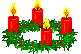 Mini kerstmis animatie van een kerstkaars - Kerstkrans met vier brandende rode kaarsen