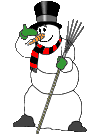 Mini animatie van een sneeuwpop - Sneeuwpop met rode sjaal en zwarte hoed en een bezem in de arm zwaait met zijn andere arm
