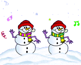 Middelgrote animatie van een sneeuwpop - Twee dansende sneeuwpoppen met kerstmutsen