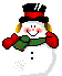 Mini animatie van een sneeuwpop - Wuivende blije sneeuwpop met groene sjaal en zwarte hoed