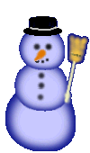 Mini animatie van een sneeuwpop - Blauwige sneeuwpop met zwarte hoed en een bezem