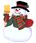 Mini animatie van een sneeuwpop - Dansende sneeuwpop met bezem en een zwarte hoed