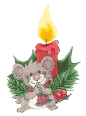 Kleine kerstanimatie van een kerstkaars - Grijs beertje voor een brandende rode kerstkaars