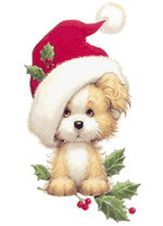 Kleine animatie van een kerstdier - Hondje met kerstmuts en hulst met rode bessen