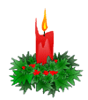 Mini kerstmis animatie van een kerstkaars - Brandende rode kaars omgeven door kerstgroen