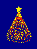Mini kerstanimatie van een kerstboom - Kerstboom met gele en rode kerstverlichting en een ronddraaiende gele ster