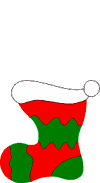 Mini animatie van een kerstsok - Rood groene kerstsok met twee gele zuurstokken met rode strikken