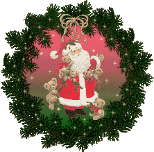 kleine kerstanimatie van een kerstkrans - Kerstkrans met witte sterren met in het midden Santa Claus met beertjes