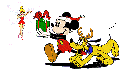 Kleine kerstanimatie - Engeltje vliegt voor muis met kerstcadeau en een blije hond met een rendiergewei