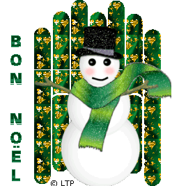 Middelgrote animatie van een kerstwens - Fijne kerst met een sneeuwpop met groene sjaal en een zwarte hoed