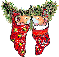 Kleine animatie van een kerstsok - Twee muizen in rode kerstsokken