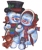 Kleine animatie van een sneeuwpop - Twee sneeuwpoppen met twee muizen