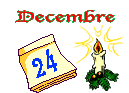 Mini kerstmis animatie van een kerstkaars - De kalender verspringt van 24 naar 25 december met een brandende witte kaars