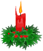 Mini kerstmis animatie van een kerstkaars - Brandende rode kaars met kerstgroen