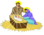 Mini animatie van een kerststal - Jozef en Maria bij de kribbe met het kindeke Jezus