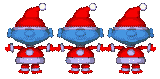 Mini animatie van een kerstman - Drie blauwe elfen met kerstmutsen