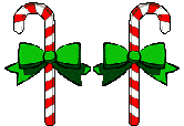 Mini animatie van een kerstcadeau - Twee zuurstokken met groene strikken