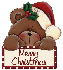 Middelgrote animatie van een kerstwens - Merry Christmas met een bruine beer met een kerstmuts
