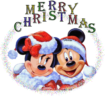 Grote kerstanimatie van Disney - Merry Christmas met muizen met kerstmutsen en een ring van glitter