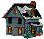 Kleine animatie van een kersthuis - Huis waar het licht aangaat en waar vervolgens ook de kerstverlichting aangaat