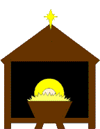 Kleine animatie van een kerststal - Kribbe met het kindeke Jezus in de stal met daarboven de ster van Bethlehem