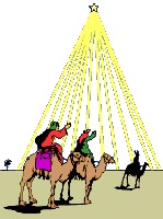 Kleine kerstanimatie van een kerstster - De drie wijzen uit het oosten volgen de ster van Bethlehem