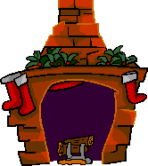 Kleine animatie van een schoorsteen - De Kerstman ploft naar beneden door de schoorsteen en belandt in de open haard