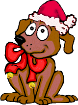 Kleine animatie van een kerstdier - Hond met rode strik en een kerstmuts