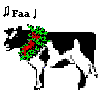 Mini animatie van een kerstdier - Zingende koe met een kerstkrans om de nek