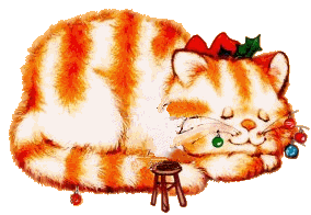 Middelgrote animatie van een kerstdier - Muis hangt kerstballen aan de snorharen van de kat