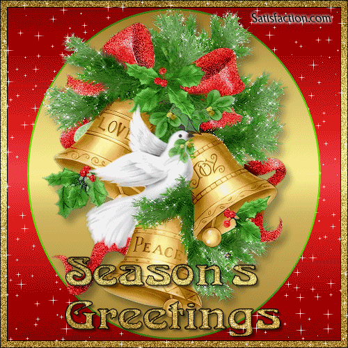 Grote kerstanimatie van een kerstklok - Seasons greetings met Love en Peace