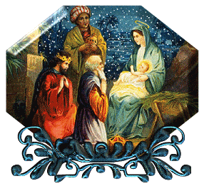 Middelgrote animatie van een kerststal - Maria met het kindeke Jezus en de drie wijzen uit het oosten
