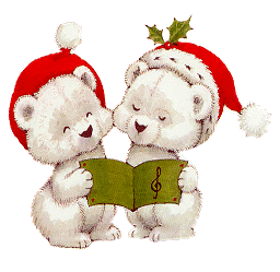 Middelgrote animatie van een kerstdier - Twee beertjes met kerstmutsen die kerstliederen zingen
