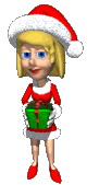 Mini animatie van een kerstcadeau - Meisje met een kerstmuts en een groen kerstcadeau