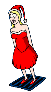 Middelgrote animatie van een kerstmeisje - Vrouw met kerstmuts waarvan de jurk opwaait