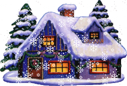 Kleine animatie van een kersthuis - Besneeuwd huis in de sneeuw terwijl het sneeuwt