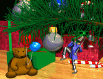 Mini animatie van een kerstbal - Beertje en een notenkraker onder de kerstboom