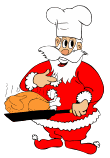 Mini animatie van een kerstman - De Kerstman is een kip aan het braden