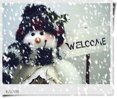 Grote animatie van een sneeuwpop - U wordt welkom geheten door een sneeuwpop in de sneeuw