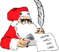 Kleine kerstanimatie van een kerstman - Santa Claus schrijft een brief met een ganzenveer
