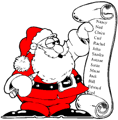 Middelgrote kerstanimatie van een kerstman - De Kerstman leest een lange lijst met namen