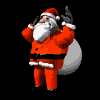 Mini animatie van een kerstman - De Kerstman zwaait met zijn arm en heeft een witte zak met kerstcadeaus op zijn rug