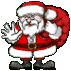 Mini animatie van een kerstman - De Kerstman zwaait met zijn hand en heeft een rode zak met kerstcadeaus op zijn rug