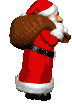 Mini animatie van een kerstman - Wandelende Kerstman met een bruine zak met kerstcadeaus op zijn rug