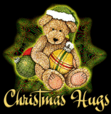 Kleine animatie van een kerstdier - Christmas Hugs van een bruine beer met een groene kerstmuts